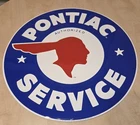 Pontiac Service Chief 24" Embossed Metal Garage Sign Large Vintage Tin Round
