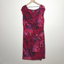 Lauren Ralph Lauren Red Purple Floral Cowl Neck Ruched Sheath Dress 14W Event