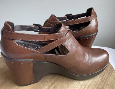 Dansko Franka Wedge Women s Leather T-Strap Brown Comfort Shoes SiE 10.5