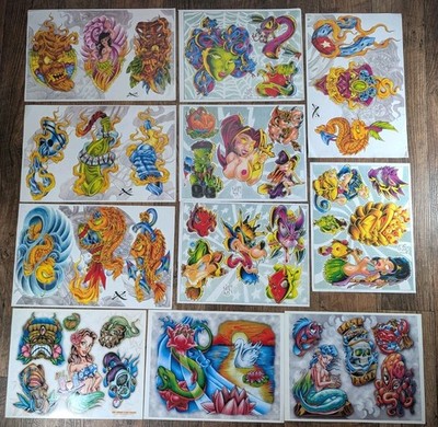 Tattoo Art Flash 11 Sheets New School Style Bold Colors 11x17 & 11x14 Sizes 2003