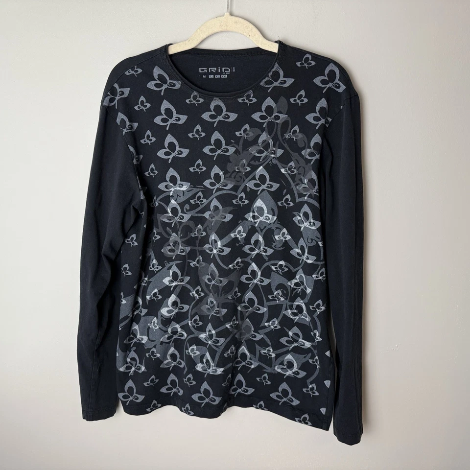 Мужская футболка XCVI размер средний графическая футболка с длинными рукавами черная серая хлопковая - Изображение 2 из 4