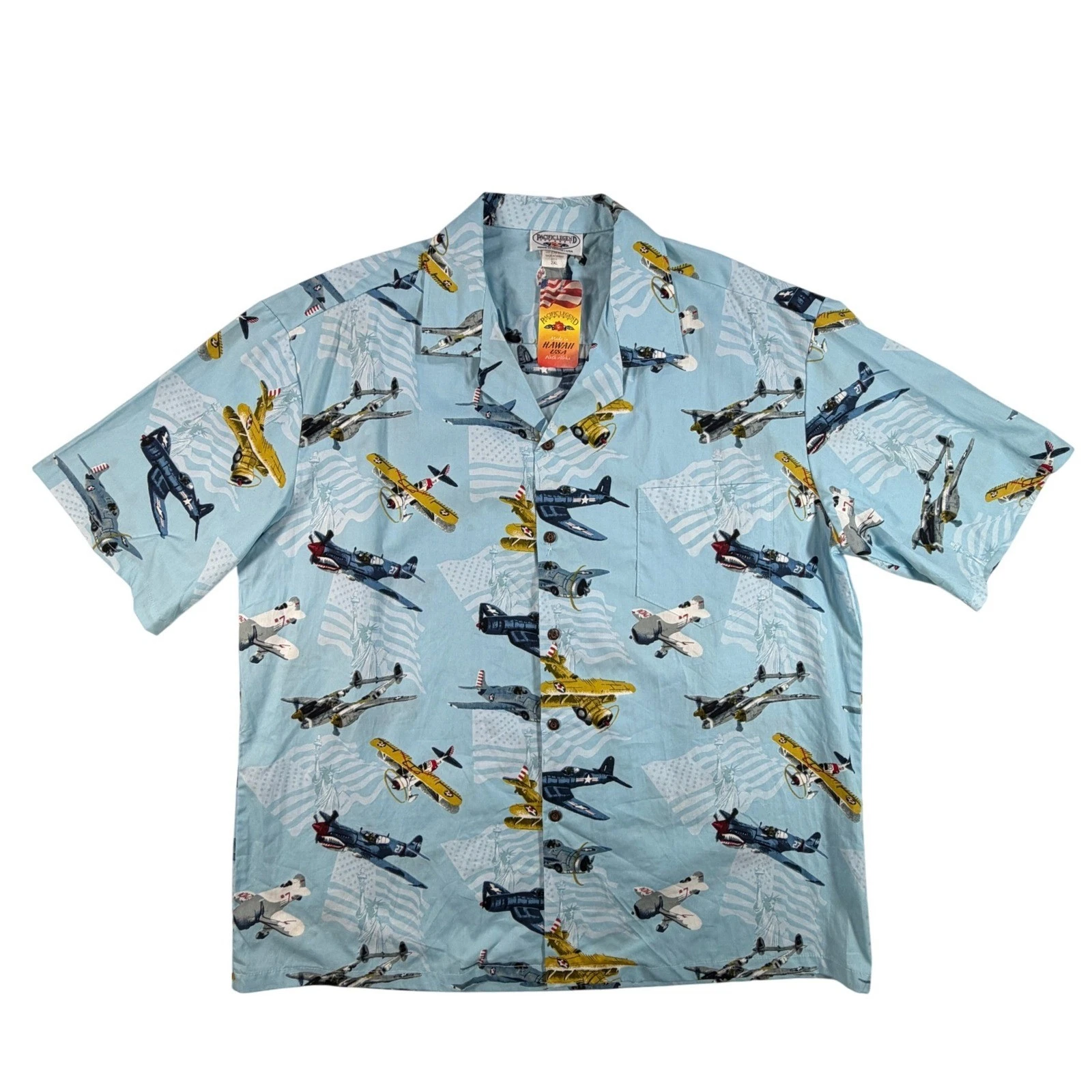 Vintage Pacific Legend Hawaiian Shirt Mens XXL Made in USA Fighter Plane WW2
