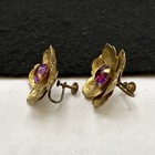 Vintage Rhinestone Flower Earrings Gold Tone Screw Back Prong Set — photo 7