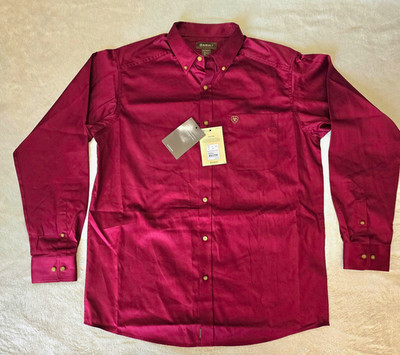 Ariat Men's L Cotton Twill Burgundy Solid Long Sleeve Button-Down Shirt Pockets