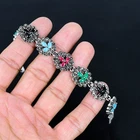 Multi Cut Stone 925 Sterling Silver Ethnic Marcasite Jewelry Bracelet 7" PT 4445