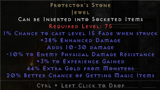 D2r protector's stone 38ed -10physical res--non ladder sc