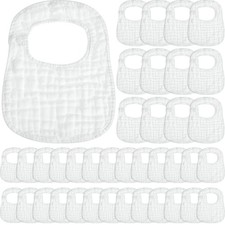 30 Pack White Muslin Baby Bibs for Boy Girl Adjustable 6 Layers Cotton Baby B...
