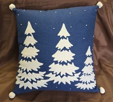 Holiday Throw Pillow 13"x13" Blue With Snowy Pines