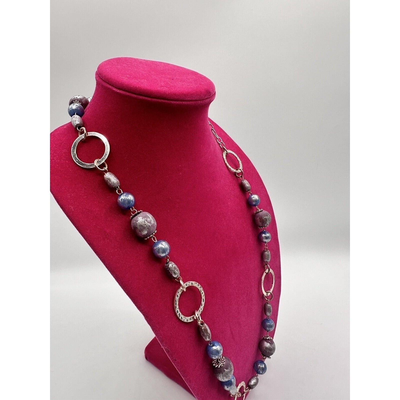 Chic Silver Tone Blue Grey Beaded Statement Neckl… - image 2