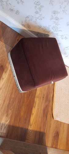 Vintage 1960s square pouffe footstool brown velour & fringed edge Retro - Picture 8 of 9