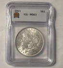 1921 Morgan Silver Dollar $1 ICG MS63 Silver KM#110 Cert 1369620151
