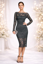 GANNI forest green lace midi dress - size S