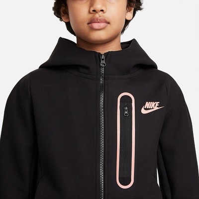 ナイキ ナイロンテックフリース S Nike Sportswear Tech Fleece Full Zip Hoodie Black/Orange DJ5494