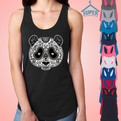 PANDA Sugar SKULL Day of the Dead TANK Top Lady Funny Mexican Gothic Crewnecck S