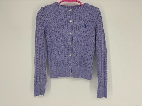 Ralph Lauren Girls Purple Cable Knit Button Cardigan Sweater Youth Size Small 7