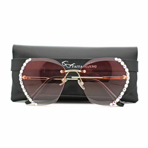 Hand-made Rhinestone Rimless Sunglasses Women 2020 Fashion Outdoor Shades UV400 - Picture 1 of 19