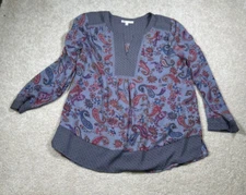 DR2 Womans Size L Blue Paisley Tunic Boho Hippie Peasant