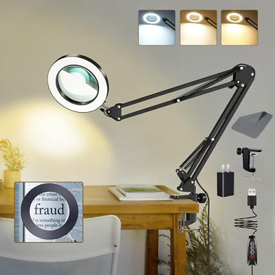 10X Magnifying Lamp with Clamp Real Glass Lens 3 Light Modes for Craft Repair