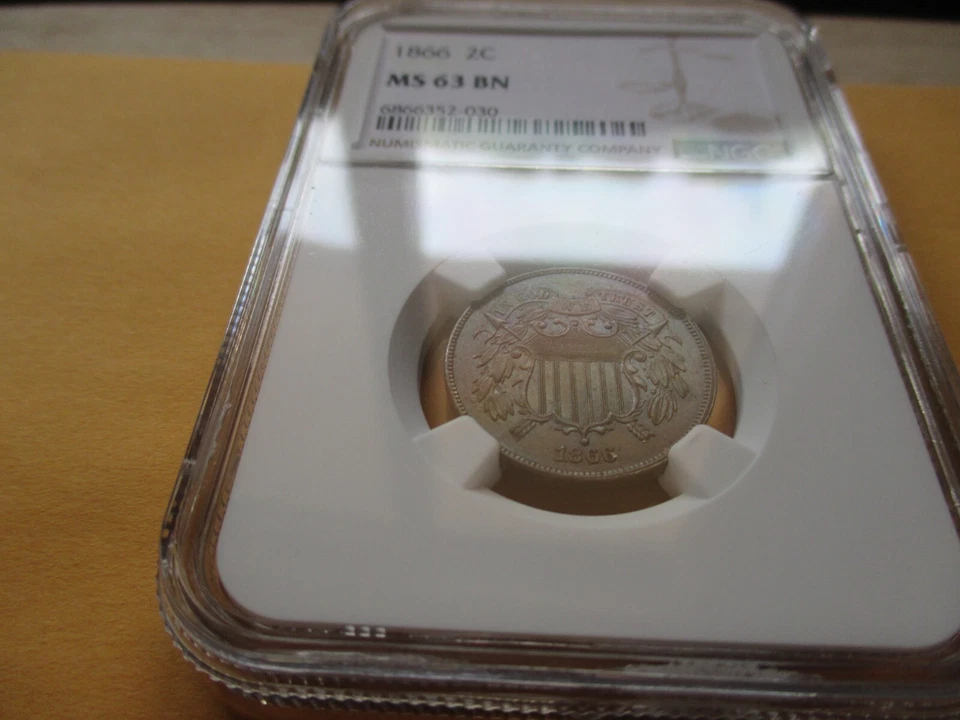 1866 TWO CENT PIECE NGC MS-63BN BEAUTIFUL SPECIMEN - Image 2 of 3