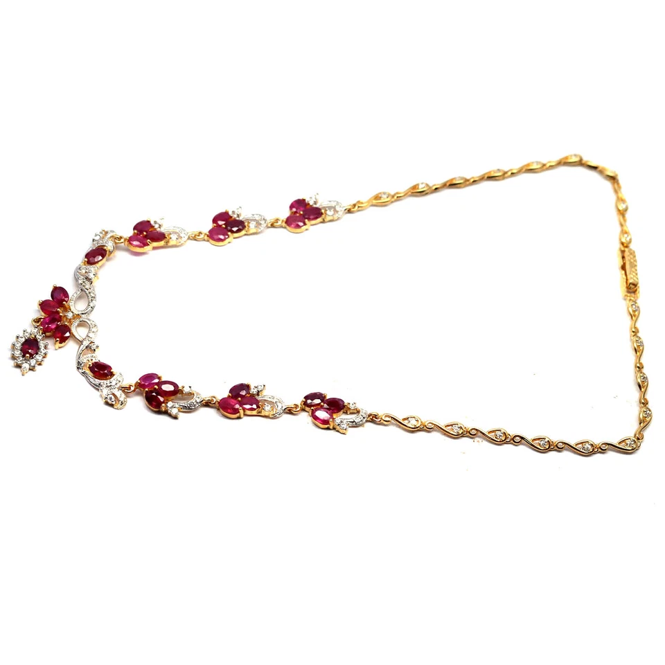 Gemstone Heated Red Ruby & White Zircon Necklace 17" 925 Sterling Silver - Image 4 of 4