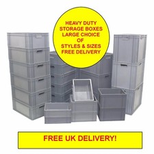 Large Choice Heavy Duty Stackable Plastic Storage Boxes Warehouse Garage Home