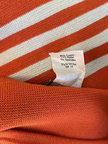 J Crew Women's Size S Retro Vintage Orange and White Striped 2 Pocket Sweater - Picture 6 of 6