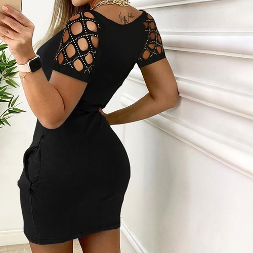 ⭐⭐⭐⭐⭐Women Cold Shoulder Bodycon Mini Dress Sexy Party Club Summer Short Dress - Bild 16 von 19
