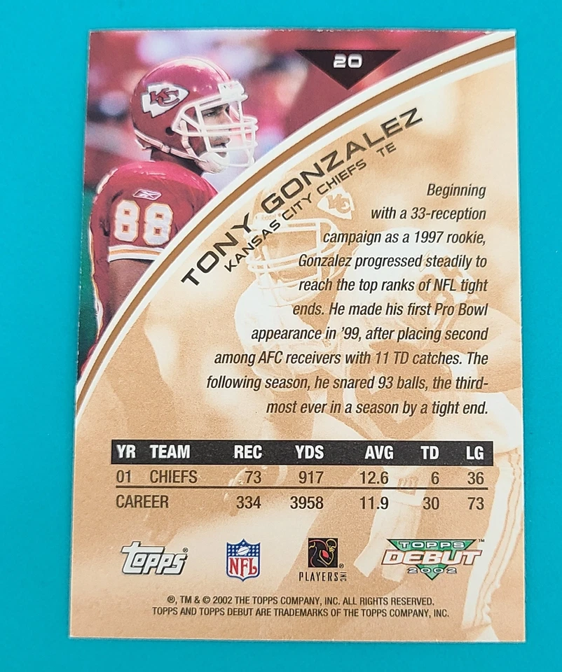 Tony Gonzalez KC Chiefs Football Card - Shop Our Store Bargain Bin 50% Off 6+ P9 - Image 2 of 2