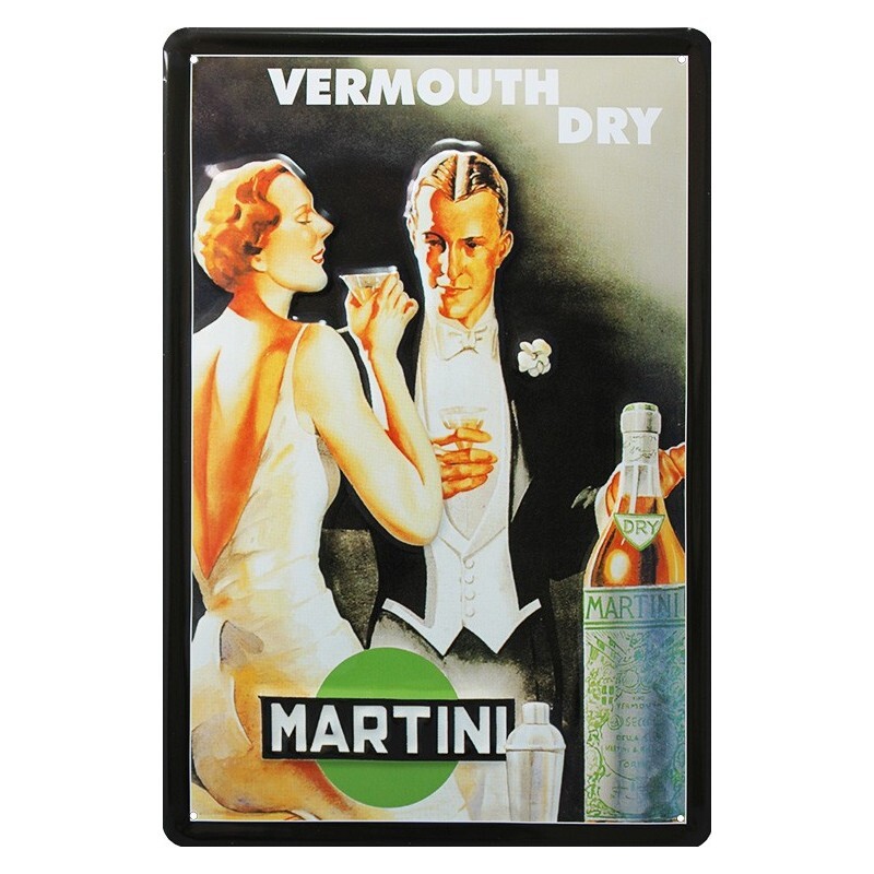 Plaque métal Vermouth Dry Martini 20x30 cm bombée pour déco rétro