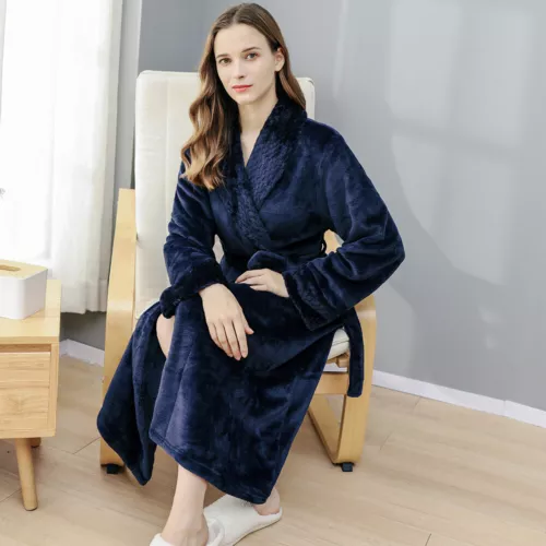 Flannel BathRobe Long Soft Spa Male Bath Robe Shawl Collar Sleepwear Women & Men - Picture 22 of 30