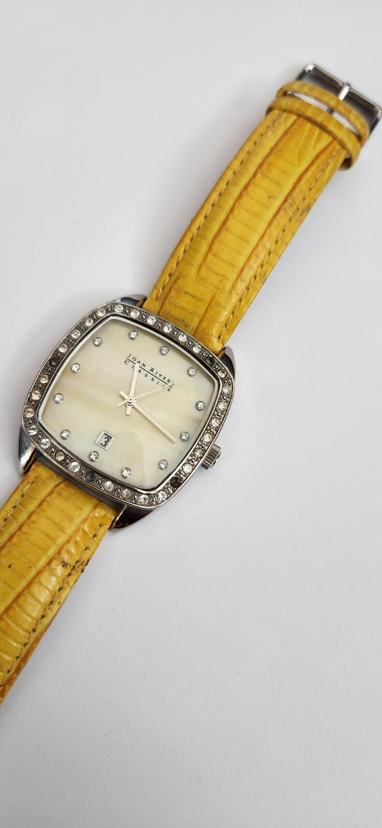 Joan Rivers Classics Wristwatch w/Crystal Rhinestones Yellow leather Band s-l400.jpg main image 4