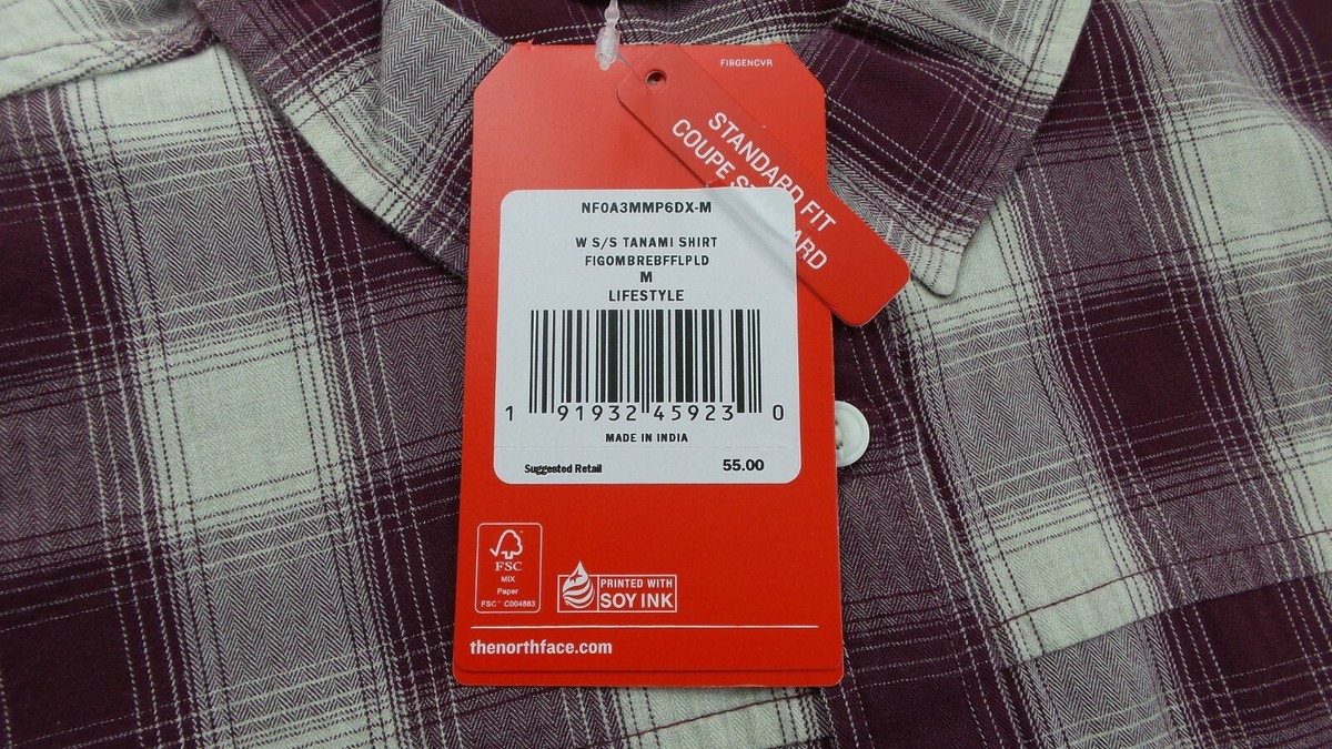 L 07 The North Face Womens Shirt Medium Tanami Red Plaid Button Short