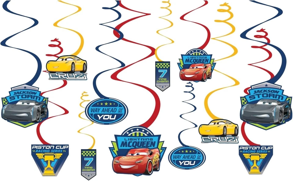Cars 3 Cartoon Theme Happy Birthday Boys Party Decoration Backdrop and Swirls - Image 3 of 3