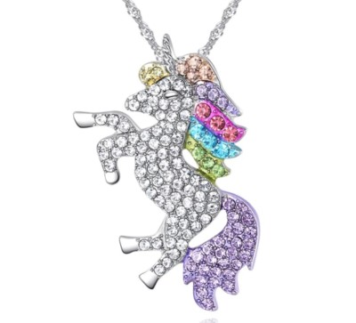 HALSKETTE EINHORN Fabelwesen Bunt Glitzer Gold Silber Unicorn -Sehr Edel-NEU&OVP