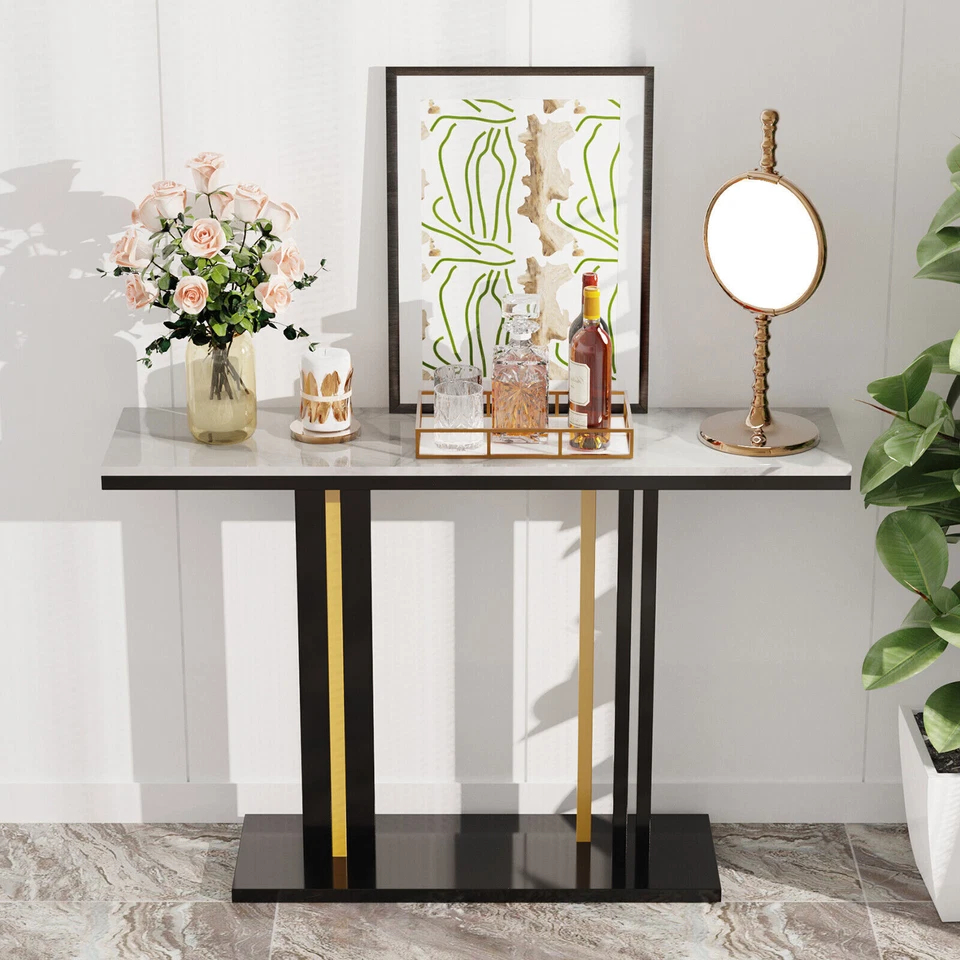 Luxury Marble Top Console Table 46" Hallway Entrance Table Hallway Hall Entrance - Image 3 of 4