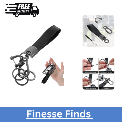 Microfiber Leather Car Keychain, Car Key Chain Holder with 3 Keyring ...