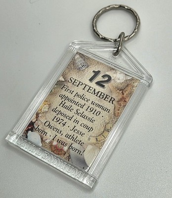 FREE SHIPPING- Vintage September 12 Acrylic Birthday Millennium Keyring 