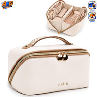 Kosmetiktasche GroßE KapazitäT Tragbar Wasserdicht Pu-Leder Beige Reise Make-Up