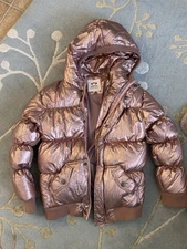 Appaman Girls Metallic Shiny Pink Puffer Down Jacket/Coat Hooded 10