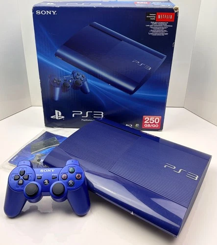 Sony Playstation 3 Super Slim 250GB Azurite Blue PS3 Console Complete In Box