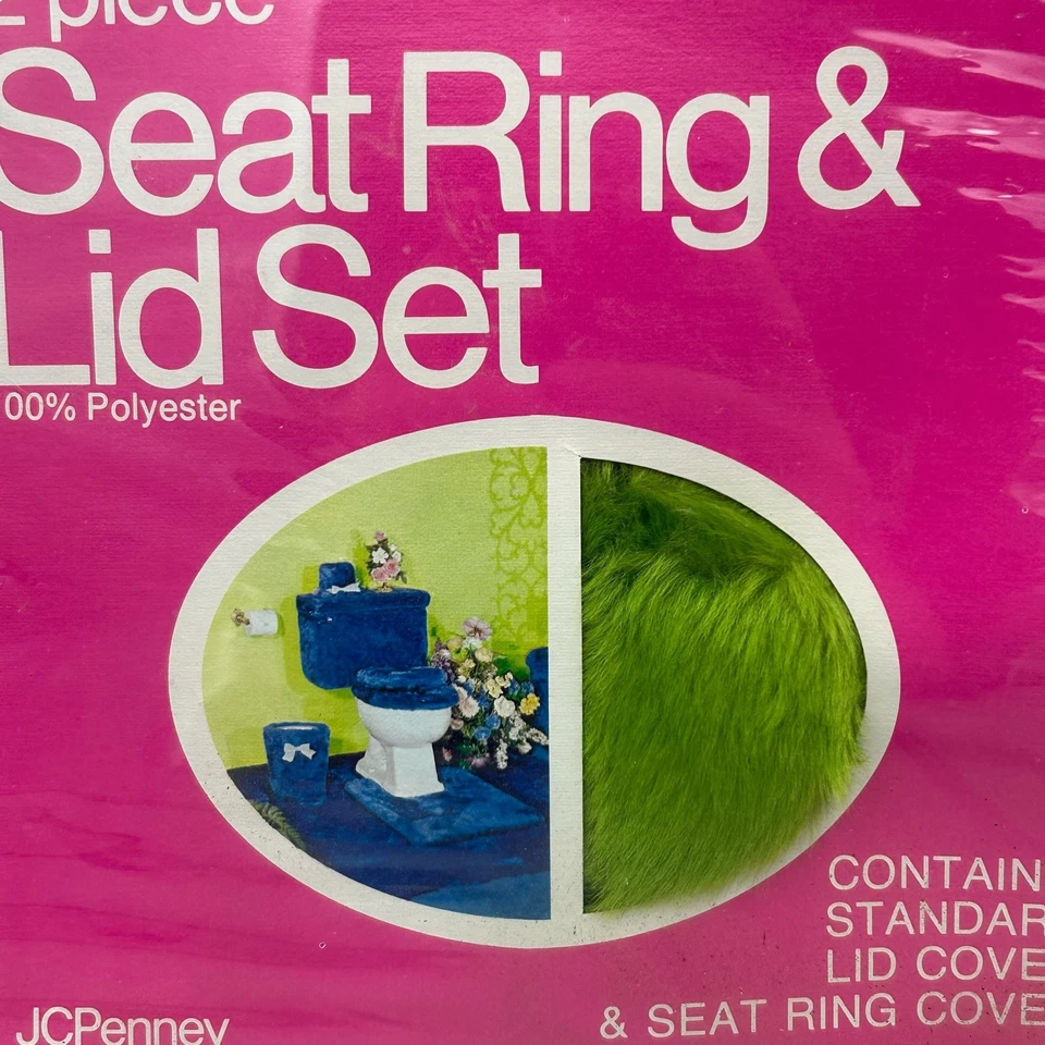 NEW Vintage Toilet Seat Ring and Lid Set Toilet Seat Cover Green Fuzzy Soft NOS - Image 2 of 4