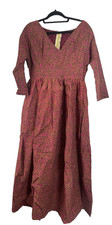 Nigerian African Women's Ruched Waist Handmade Maroon Gold V Neck Dress