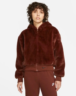 Nike Essentials Faux Fur Damen Jacke Kapuze DD5116-273 Hoodie Teddyfell Neu L
