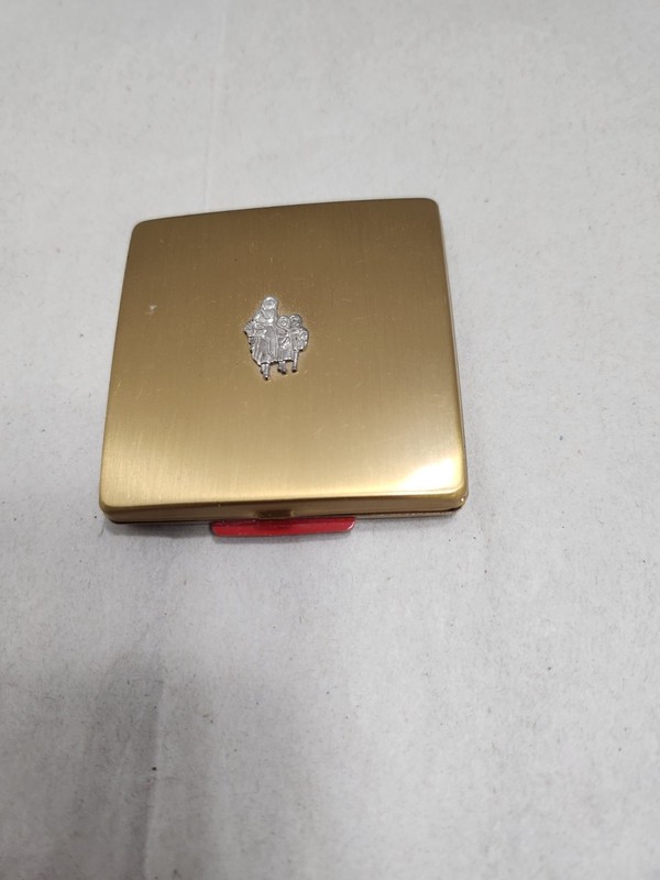 Vintage Yardley gold tone square compact powder mirror, original cover & powder