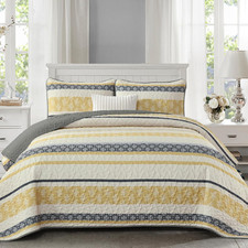 Quilts Queen Size Boho Yellow Quilt Bedspreads Bedding Set, 3 Pieces Queen Cover