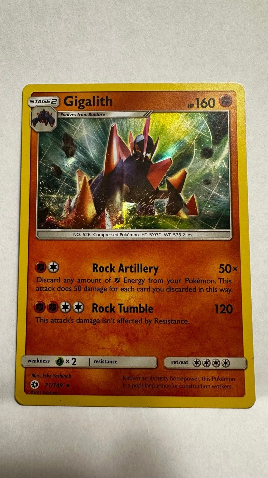 Pokemon Sun & Moon Gigalith Holo Rare Card 71/149 NM