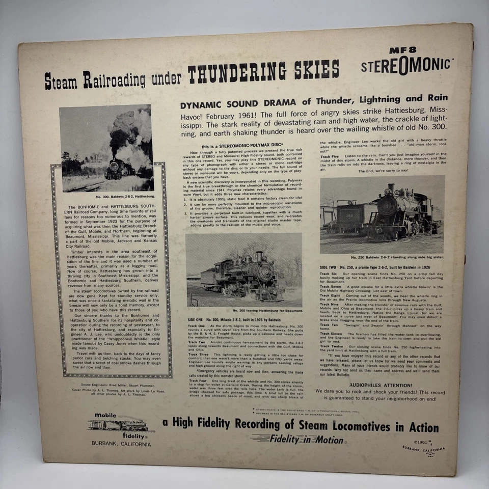 1972 TRAIN Steam Locomotive Sounds Railroading Under Thundering Skies LP Stero Foto 2 de 4
