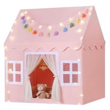 Senodeer Kids Pink Play Tent w/ Mat, Tassel Garland Star Lights - Indoor Girl