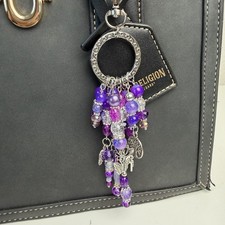 1 of 1 Handmade Purple Beaded Bag Purse Charm Keychain Butterfly Tree Dangle