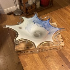 Stunning Large Murano Glass Italian Centrepiece Blue & White Bowl - Great Shape!